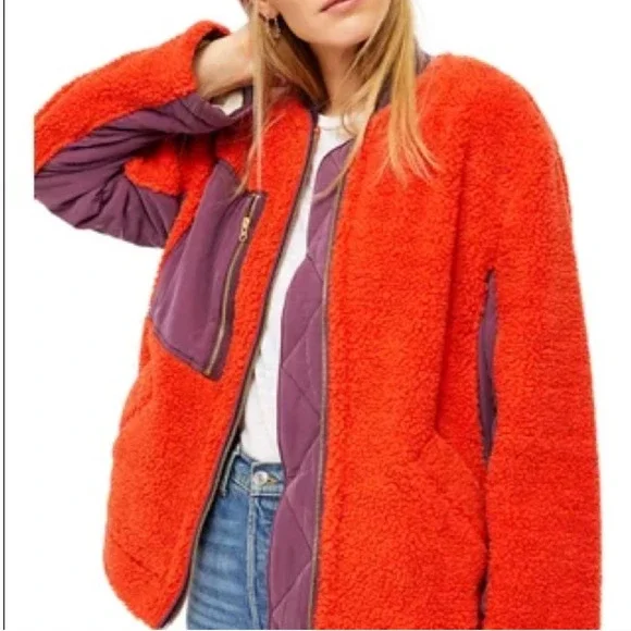 Free People Women's Rivington Sherpa Jacket Orange Purple sz XS - Picture 4 of 15